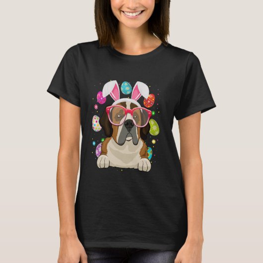 Kute Bunny St Bernard Dog Face Easter Easter Paast T-shirt (Voorkant)