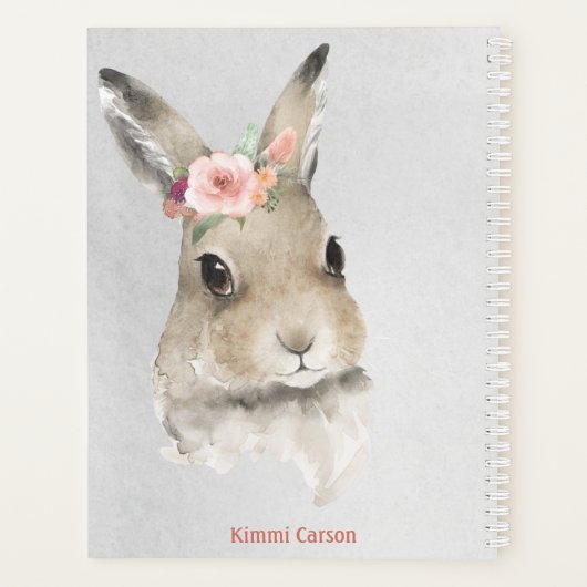 Kute Bunny Waterverf Floral Script Name Planner (Achterkant)
