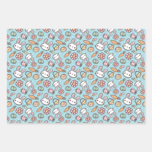Kute Bunny Wrapping Paper Flat Sheet Set van 3 (Voorkant)