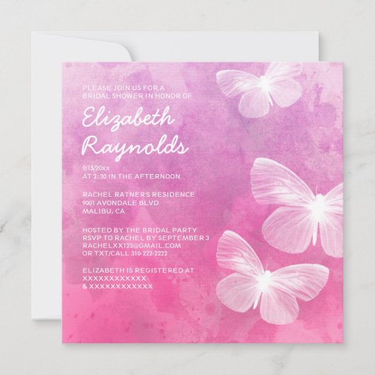 Kute Butterflies Bridal Shower Invitations Kaart (Voorkant)
