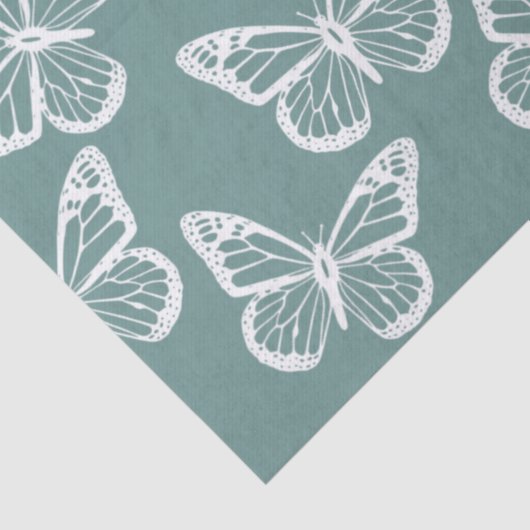Kute Butterflies Elegant Pattern Sage Green Tissuepapier (Detail)