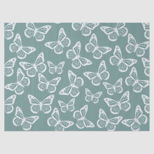 Kute Butterflies Elegant  Pattern Sage Green Tissuepapier (Voorkant)