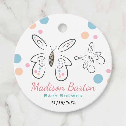 Kute Butterflies en Stippen Girl Baby shower Bedankjes Labels (Voorkant)