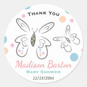 Kute Butterflies en Stippen Girl Baby shower Ronde Sticker (Voorkant)
