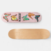 Kute Butterflies Glitter Roos Monogram Persoonlijk Skateboard (Horizontaal)