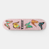 Kute Butterflies Glitter Roos Monogram Persoonlijk Skateboard (Horizontaal)