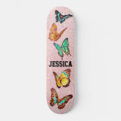 Kute Butterflies Glitter Roos Monogram Persoonlijk Skateboard (Voorkant)