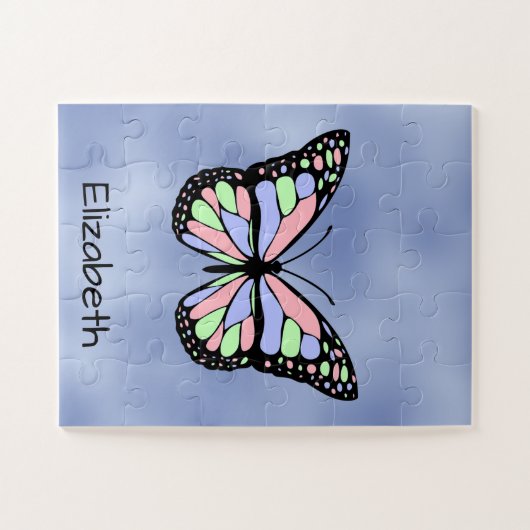 Kute Butterfly met Name Text Sjabloon Legpuzzel (Horizontaal)