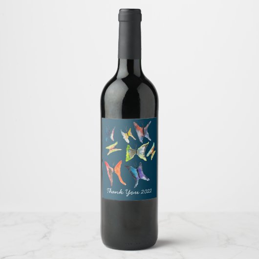 Kute butterfly waterverf art wine label wijn etiket (Voorkant)