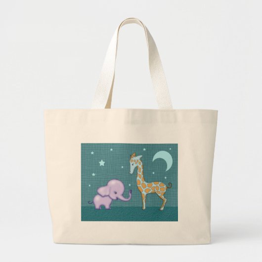 Kute Canvas tas met olifant en Giraffe (Voorkant)