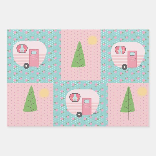 Kute caravantenten en bomen inpakpapier vel (Voorkant 3)