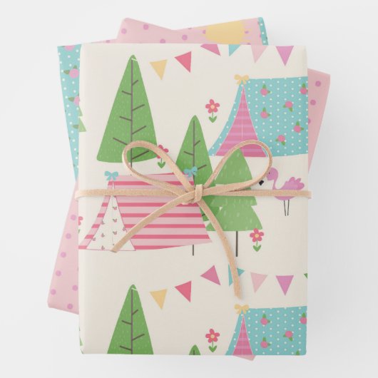 Kute caravantenten en bomen inpakpapier vel (In situ)