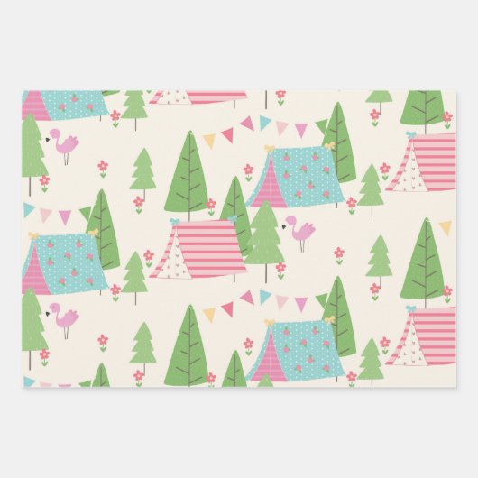 Kute caravantenten en bomen inpakpapier vel (Voorkant)