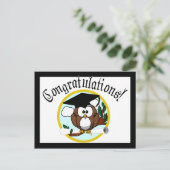 Kute Cartoon Afstuderen Owl with Pet & diploma Briefkaart (Staand voorkant)