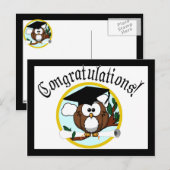 Kute Cartoon Afstuderen Owl with Pet & diploma Briefkaart (Voorkant / Achterkant)