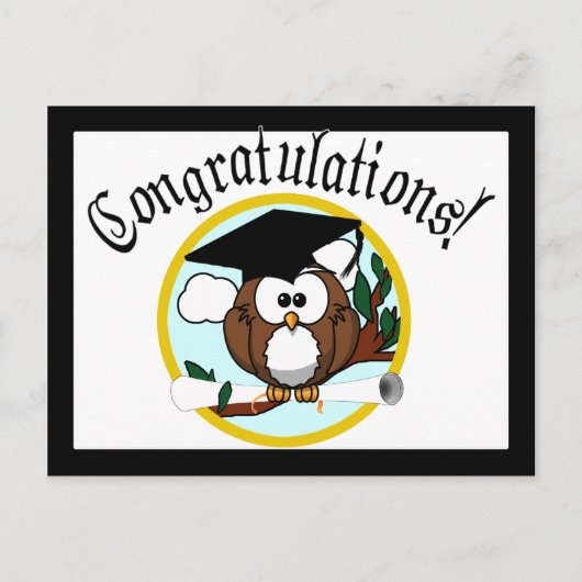 Kute Cartoon Afstuderen Owl with Pet & diploma Briefkaart (Voorkant)