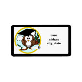 Kute Cartoon Afstuderen Owl with Pet & diploma Etiket (Voorkant)