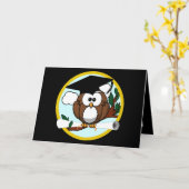Kute Cartoon Afstuderen Owl with Pet & diploma Kaart (Gele Bloem)