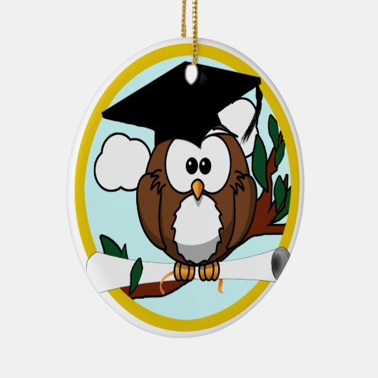 Kute Cartoon Afstuderen Owl with Pet & diploma Keramisch Ornament (Rechts)