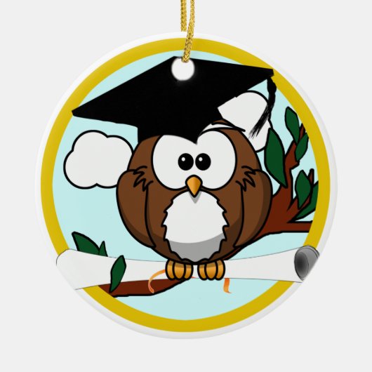 Kute Cartoon Afstuderen Owl with Pet & diploma Keramisch Ornament (Voorkant)