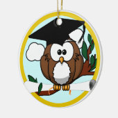 Kute Cartoon Afstuderen Owl with Pet & diploma Keramisch Ornament (Links)