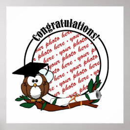 Kute Cartoon Afstuderen Owl with Pet & diploma Poster