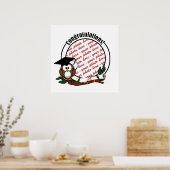 Kute Cartoon Afstuderen Owl with Pet & diploma Poster (Keuken)