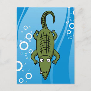 Kute Cartoon Alligator met waterachtergrond Briefkaart