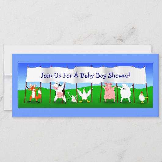 Kute Cartoon Animals Banner Baby Boy Shower Kaart (Voorkant)