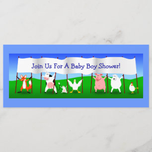 Kute Cartoon Animals Banner Baby Boy Shower Kaart