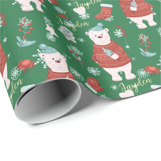 Kute Cartoon Animals Polar Beer Custom Cadeaupapier (Rol Hoek)