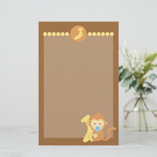 Kute Cartoon Baby aap met Banana Briefpapier (Staand voorkant)