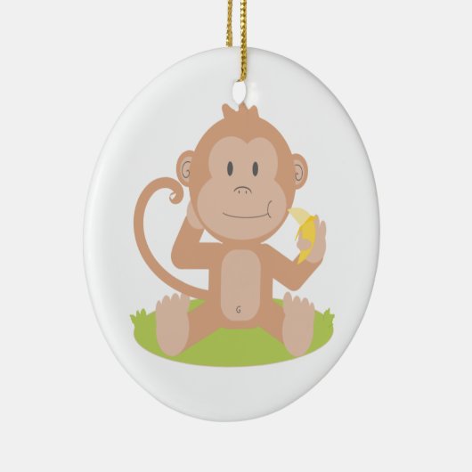 Kute Cartoon Baby aap Zitten en eten Banaan Keramisch Ornament (Rechts)