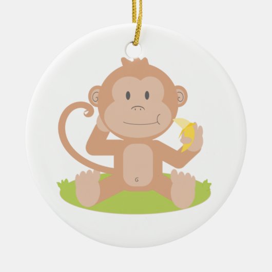 Kute Cartoon Baby aap Zitten en eten Banaan Keramisch Ornament (Voorkant)