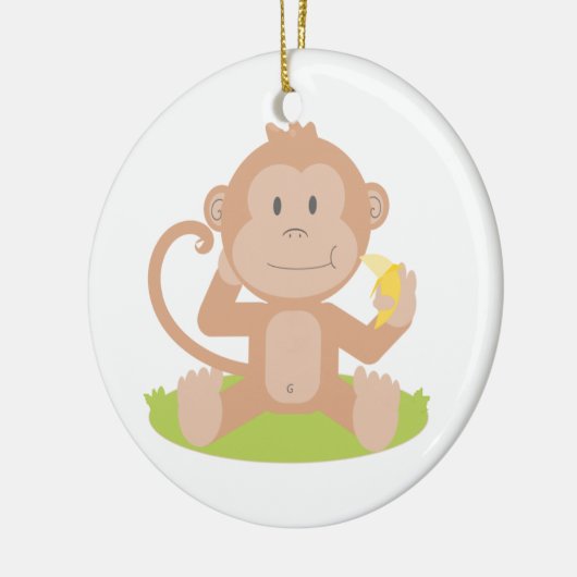 Kute Cartoon Baby aap Zitten en eten Banaan Keramisch Ornament (Links)