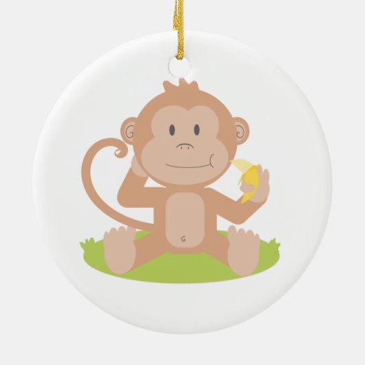 Kute Cartoon Baby aap Zitten en eten Banaan Keramisch Ornament (Achterkant)