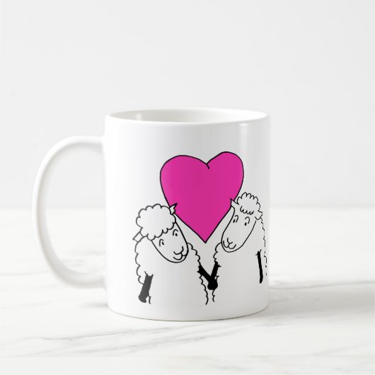 Kute Cartoon Baby lammeren Roze hart Koffiemok (Links)