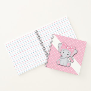 Kute cartoon baby olifant op een roze witte polka notitieboek