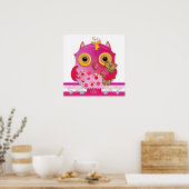 Kute Cartoon Baby Owl poster met Beer (Keuken)