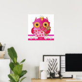 Kute Cartoon Baby Owl poster met Beer (Thuiskantoor)