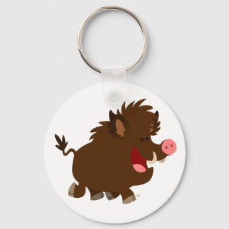 Kute Cartoon Beaming Wild Boar Sleutelhanger