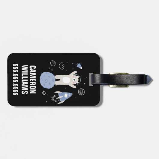 Kute Cartoon Beer in ruimte Bagagelabel (Achterkant horizontaal)