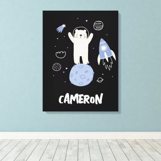 Kute Cartoon Beer in ruimte Canvas Afdruk (Insitu (Houten vloer))