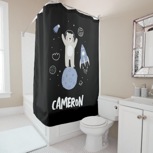 Kute Cartoon Beer in ruimte Douchegordijn (In situ)