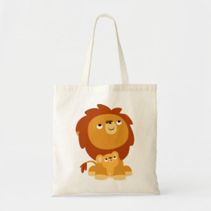 Kute Cartoon Beschermende pap Lion en Cub Bag Tote Bag