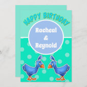 Kute cartoon bird Twin Birthday Kaart (Voorkant / Achterkant)