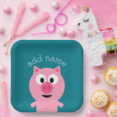 Kute Cartoon Boerderij Pig. - Kies uw achtergrondk Papieren Bordje (Feest)