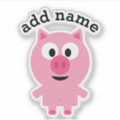 Kute Cartoon Boerderij Pig. met Aangepaste naam Sticker (Voorkant)