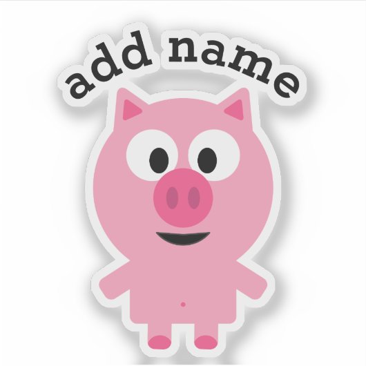 Kute Cartoon Boerderij Pig. met Aangepaste naam Sticker (Voorkant)