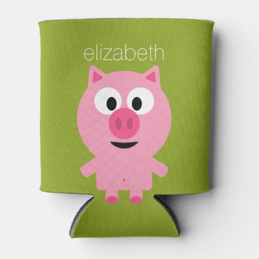 Kute Cartoon Boerderij Pig. - Roze en kalkgroen Blikjeskoeler (Voorkant)